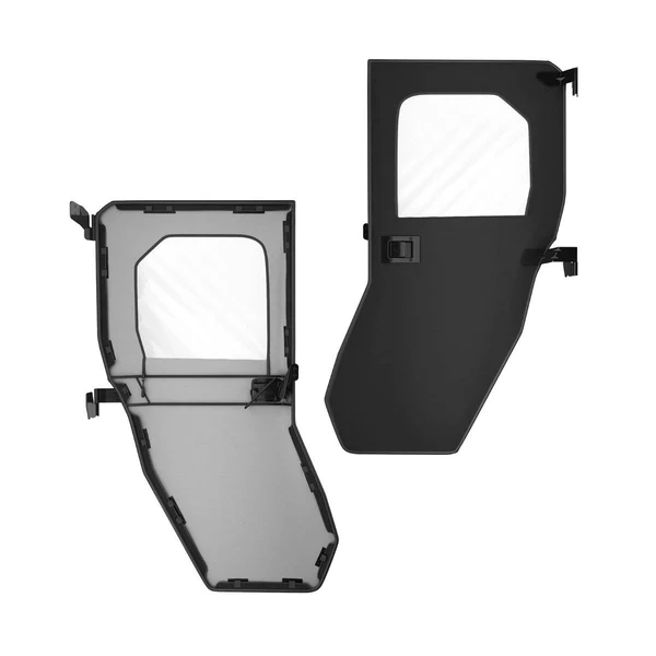Can-Am Defender soft doors installed on Defender HD10 — weatherproof 600D cab door kit with clear vinyl windows and waterproof zipper